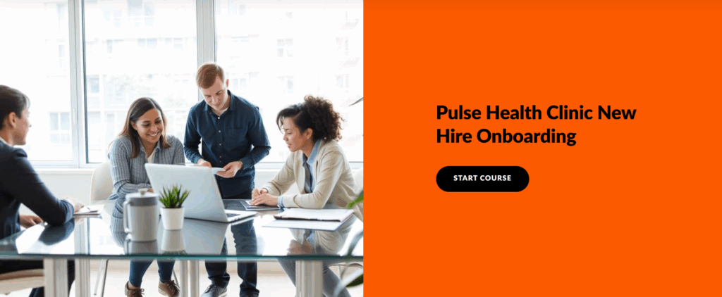 Thumbnail image for the course showing employees working and a start button.